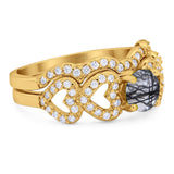 Two Piece Round Natural Stone Art Deco Ring