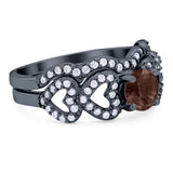 Two Piece Round Natural Stone Art Deco Ring