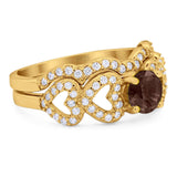 Two Piece Round Natural Stone Art Deco Ring