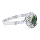 Art Deco Oval Natural Stone Wedding Ring