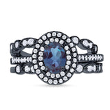 Three Piece Oval Natural Stone Bridal Ring