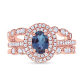 Three Piece Oval Natural Stone Bridal Ring