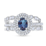 Three Piece Oval Natural Stone Bridal Ring