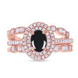 Three Piece Oval Natural Stone Bridal Ring