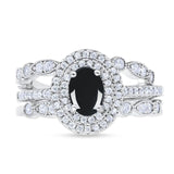 Three Piece Oval Natural Stone Bridal Ring