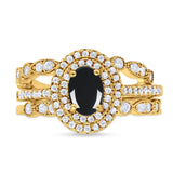 Three Piece Oval Natural Stone Bridal Ring