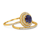 Two Piece Round Natural Stone Bridal Ring