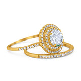 Two Piece Round Natural Stone Bridal Ring