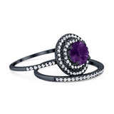 Two Piece Round Natural Stone Bridal Ring