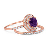 Two Piece Round Natural Stone Bridal Ring