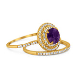 Two Piece Round Natural Stone Bridal Ring