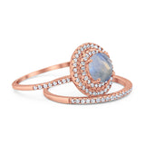 Two Piece Round Natural Stone Bridal Ring