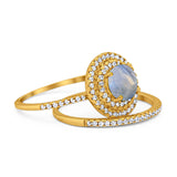 Two Piece Round Natural Stone Bridal Ring