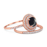 Two Piece Round Natural Stone Bridal Ring