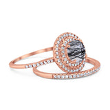 Two Piece Round Natural Stone Bridal Ring