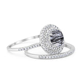 Two Piece Round Natural Stone Bridal Ring