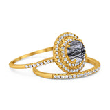 Two Piece Round Natural Stone Bridal Ring