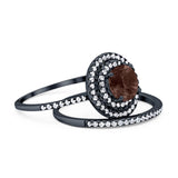 Two Piece Round Natural Stone Bridal Ring