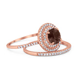 Two Piece Round Natural Stone Bridal Ring