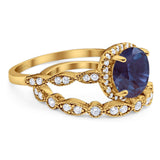 Two Piece Round Natural Stone Bridal Ring