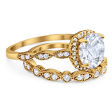 Two Piece Round Natural Stone Bridal Ring