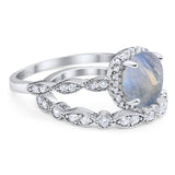 Two Piece Round Natural Stone Bridal Ring