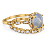 Two Piece Round Natural Stone Bridal Ring