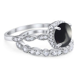 Two Piece Round Natural Stone Bridal Ring