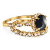 Two Piece Round Natural Stone Bridal Ring