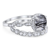 Two Piece Round Natural Stone Bridal Ring
