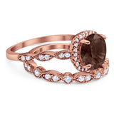 Two Piece Round Natural Stone Bridal Ring