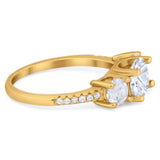 Three Stone Round Natural Stone Ring