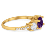 Three Stone Round Natural Stone Ring