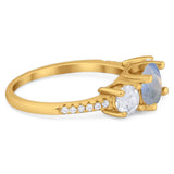 Three Stone Round Natural Stone Ring