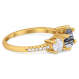 Three Stone Round Natural Stone Ring