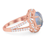 Art Deco Oval Natural Stone Flower Ring