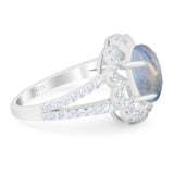 Art Deco Oval Natural Stone Flower Ring