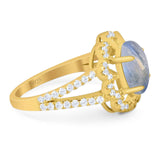 Art Deco Oval Natural Stone Flower Ring