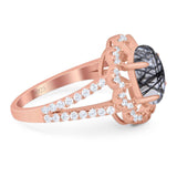 Art Deco Oval Natural Stone Flower Ring