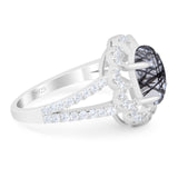 Art Deco Oval Natural Stone Flower Ring