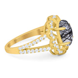 Art Deco Oval Natural Stone Flower Ring