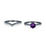 Two Piece Round Natural Stone Chevron Ring