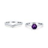 Two Piece Round Natural Stone Chevron Ring