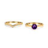 Two Piece Round Natural Stone Chevron Ring