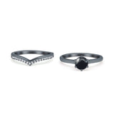 Two Piece Round Natural Stone Chevron Ring