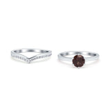 Two Piece Round Natural Stone Chevron Ring