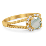 Art Deco Round Natural Stone Floral Ring