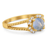 Art Deco Round Natural Stone Floral Ring