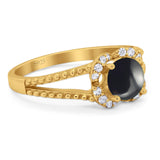 Art Deco Round Natural Stone Floral Ring