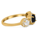 Three Stone Round Natural Stone Ring